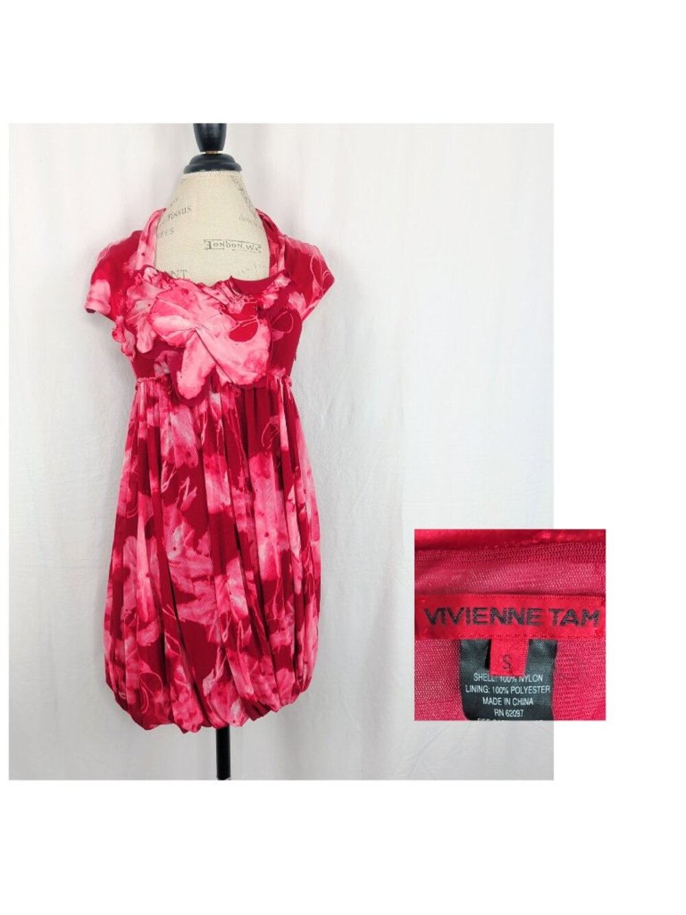 Vintage Y2K Vivienne Tam Red Dress Small Floral Bubble
